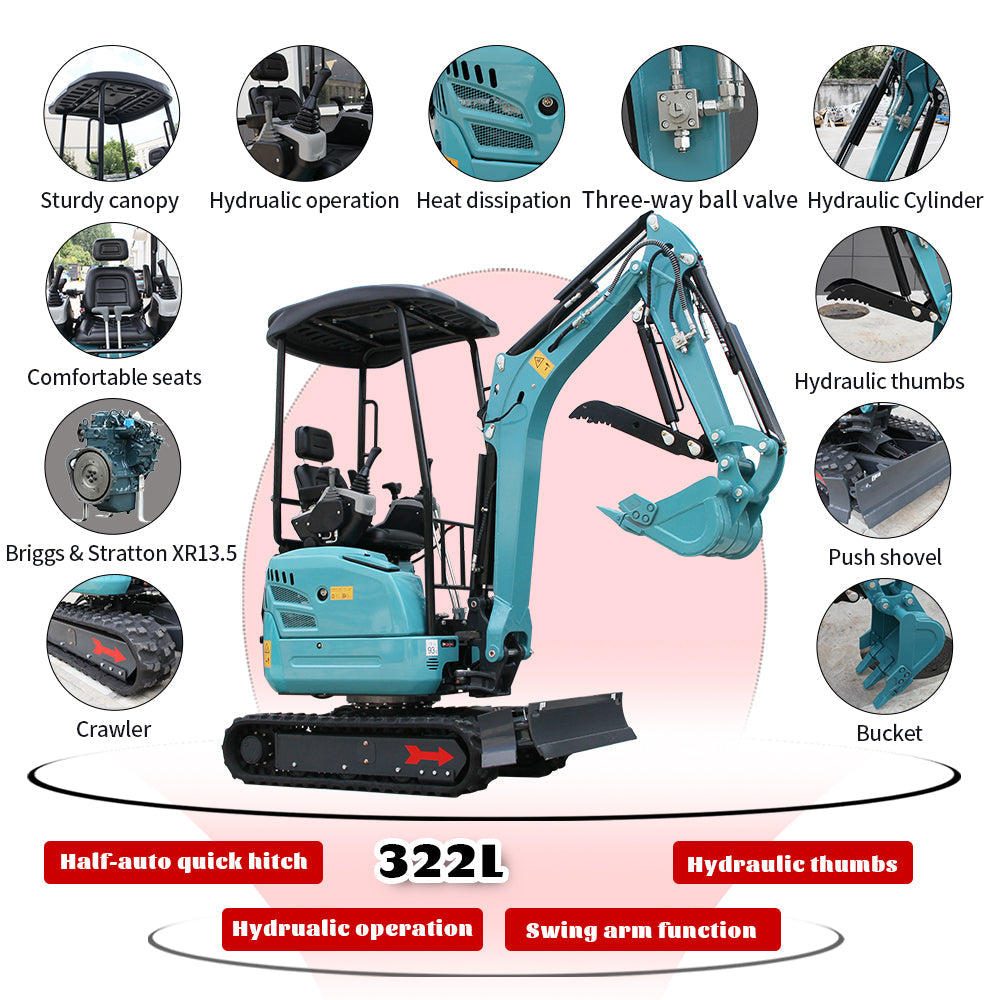 1.8Ton  Excavator with 16.1HP Kubota Engine & Hydraulic Thumb |AY-JBT322L My Store