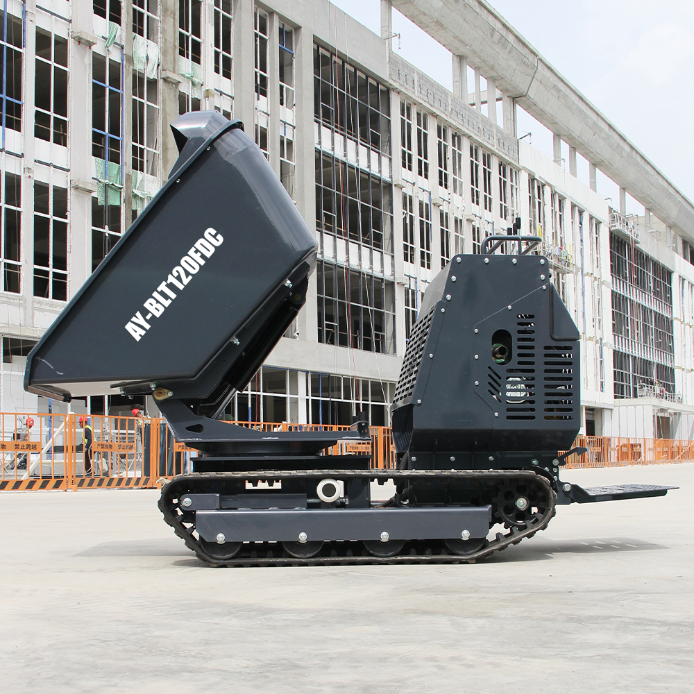 AY-BLT120FDC| Mini Tracked Dumper/Tracked Power Barrow 2650 lb Concrete Buggy – Gas Powered, B & S Engine, Hydraulic Dump, 180° Rotating Crawler Dumper with Rubber Tracks Stand-On Platform Apexyun.com