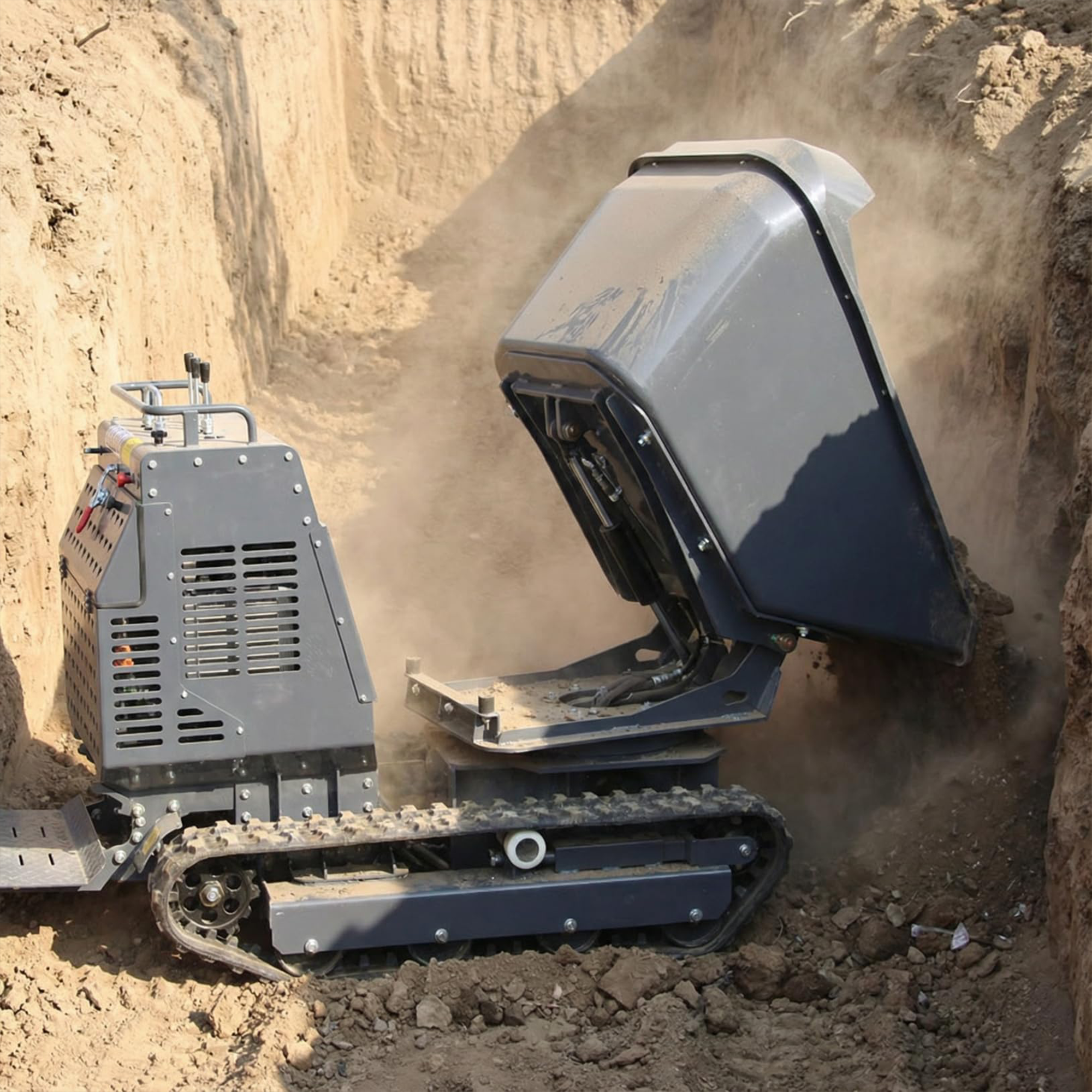 AY-BLT120FDC| Mini Tracked Dumper/Tracked Power Barrow 2650 lb Concrete Buggy – Gas Powered, B & S Engine, Hydraulic Dump, 180° Rotating Crawler Dumper with Rubber Tracks Stand-On Platform Apexyun.com