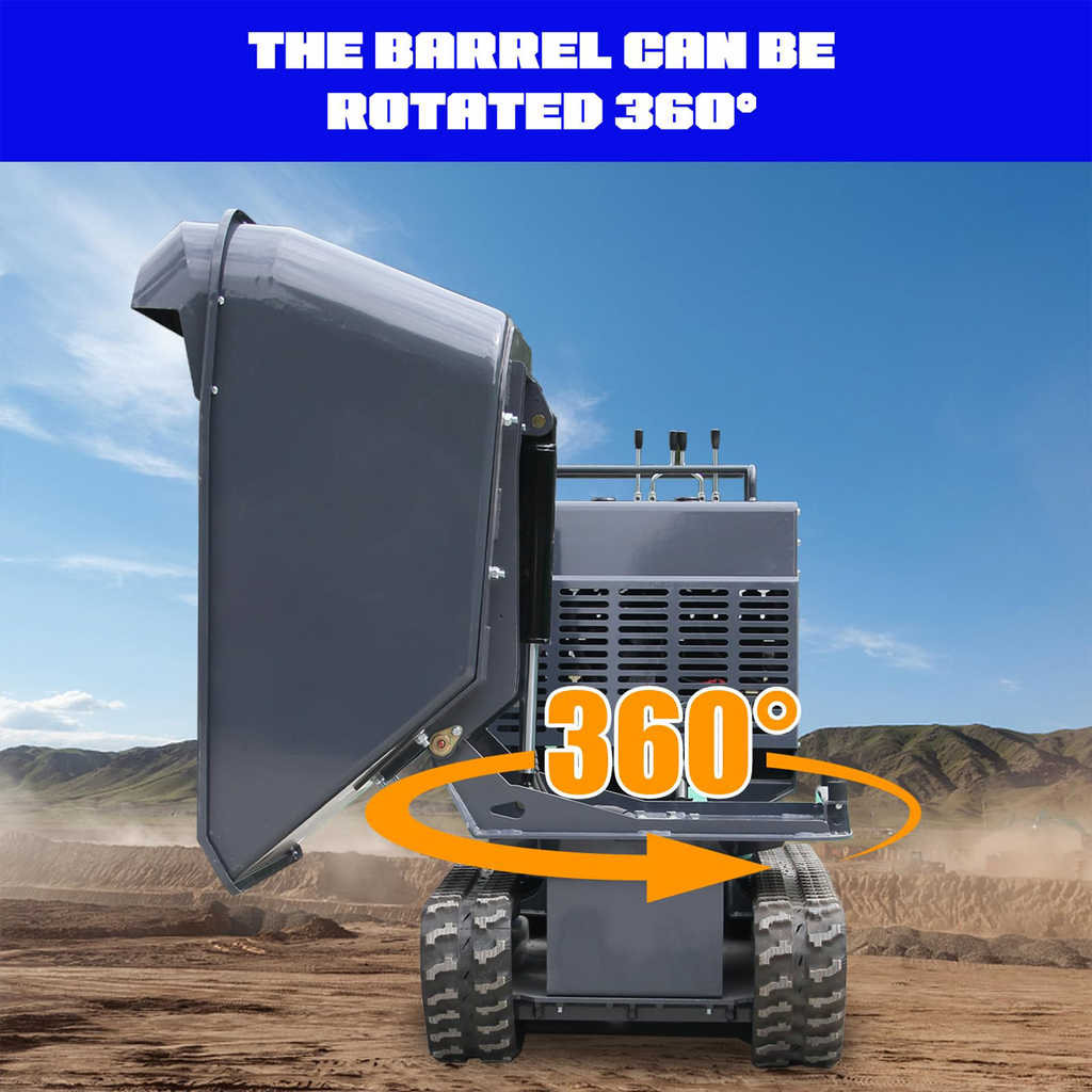 AY-BLT120FDC| Mini Tracked Dumper/Tracked Power Barrow 2650 lb Concrete Buggy – Gas Powered, B & S Engine, Hydraulic Dump, 180° Rotating Crawler Dumper with Rubber Tracks Stand-On Platform Apexyun.com