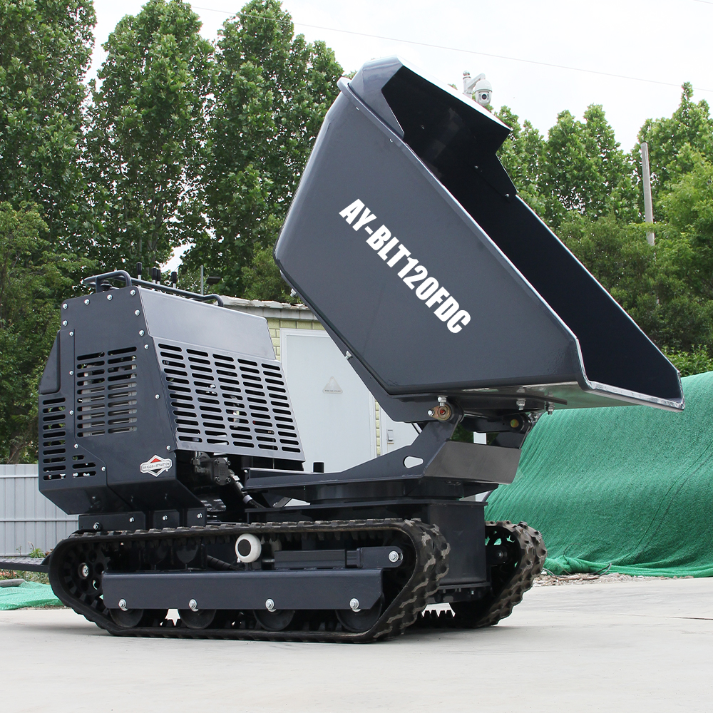 AY-BLT120FDC| Mini Tracked Dumper/Tracked Power Barrow 2650 lb Concrete Buggy – Gas Powered, B & S Engine, Hydraulic Dump, 180° Rotating Crawler Dumper with Rubber Tracks Stand-On Platform Apexyun.com