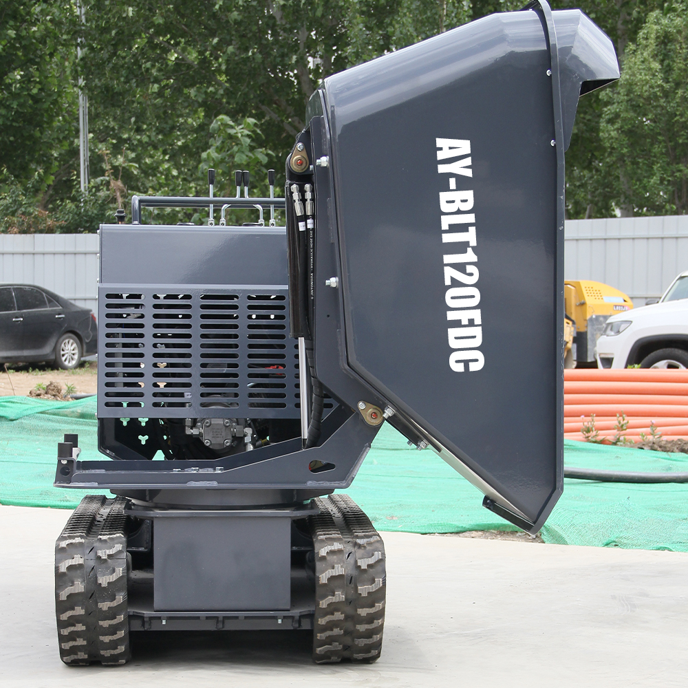 AY-BLT120FDC| Mini Tracked Dumper/Tracked Power Barrow 2650 lb Concrete Buggy – Gas Powered, B & S Engine, Hydraulic Dump, 180° Rotating Crawler Dumper with Rubber Tracks Stand-On Platform Apexyun.com