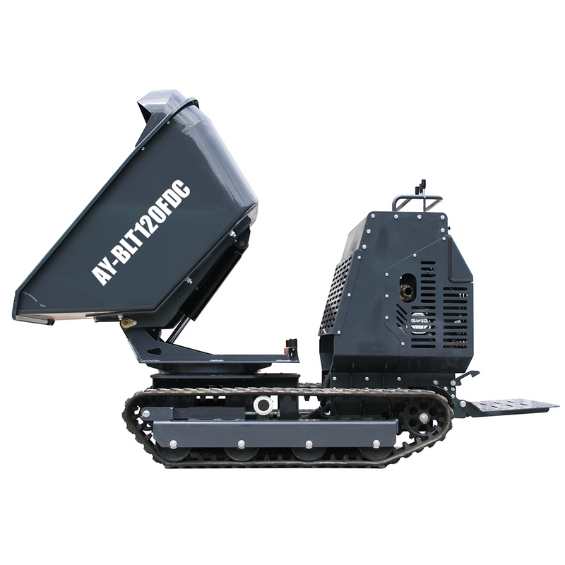 AY-BLT120FDC| Mini Tracked Dumper/Tracked Power Barrow 2650 lb Concrete Buggy – Gas Powered, B & S Engine, Hydraulic Dump, 180° Rotating Crawler Dumper with Rubber Tracks Stand-On Platform Apexyun.com