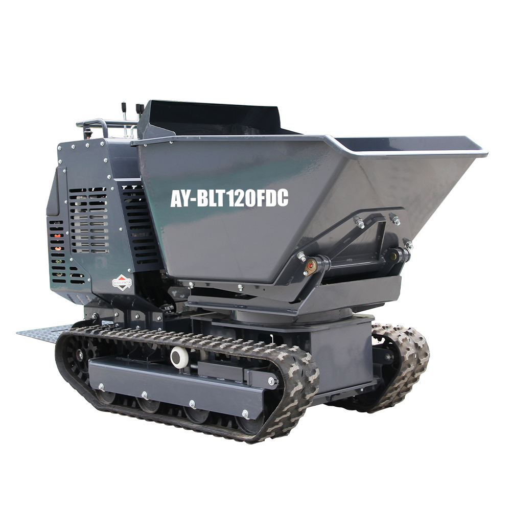 AY-BLT120FDC| Mini Tracked Dumper/Tracked Power Barrow 2650 lb Concrete Buggy – Gas Powered, B & S Engine, Hydraulic Dump, 180° Rotating Crawler Dumper with Rubber Tracks Stand-On Platform Apexyun.com
