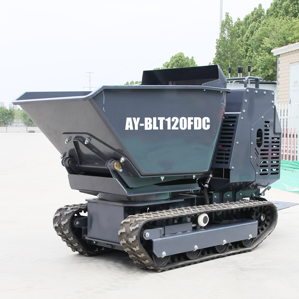 AY-BLT120FDC| Mini Tracked Dumper/Tracked Power Barrow 2650 lb Concrete Buggy – Gas Powered, B & S Engine, Hydraulic Dump, 180° Rotating Crawler Dumper with Rubber Tracks Stand-On Platform Apexyun.com